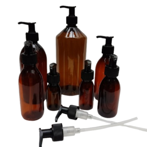 Botella-plastico-PET-topacio-bomba-dosificadora-negra-Fusté