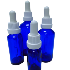Frasco-vidrio-azul-cobalto-cuentagotas-OVIII-blanca-tetina-blanca-Fusté