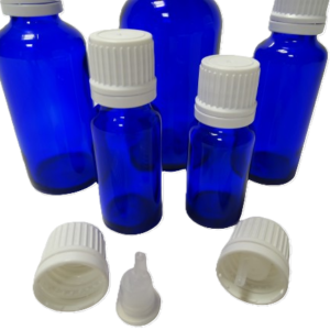 Frasco-vidrio-azul-cobalto-tapon-precinto-blanco-gotero-incorporado-Fusté