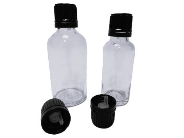 Frasco-vidrio-transparente-tapon-precinto-negro-gotero-incorporado-Fusté