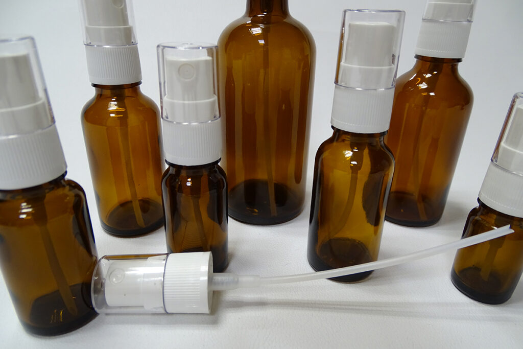 frasco vidrio topacio con atomizador para productos de aromaterapia envases comercial fuste