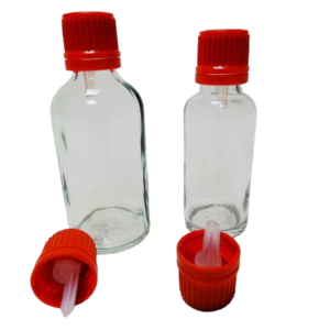 Frasco-vidrio-transparente-tapon-precinto-rojo-gotero-incorporado-Fusté