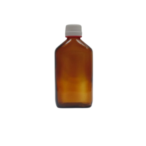 Frasco-vidrio-plano-topacio-225-ml-tapon-vidrio-blanco-rojo-Fusté