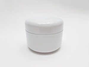Tarro plástico blanco 200 ml con doble fondo, tapa blanca y obturador