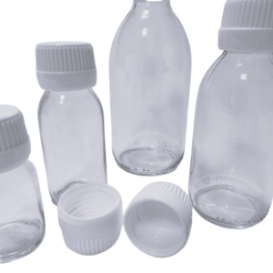 Frasco-vidrio-aligerado-transparente-tapón-precinto-blanco-con-disco-Fusté