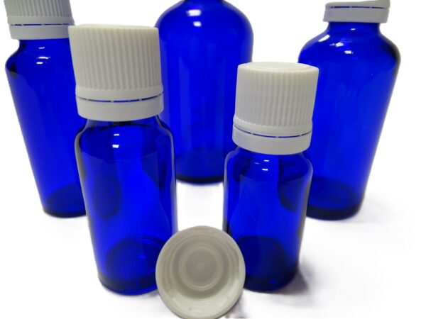 Frasco-vidrio-azul-cobalto-precinto-blanco-Fusté